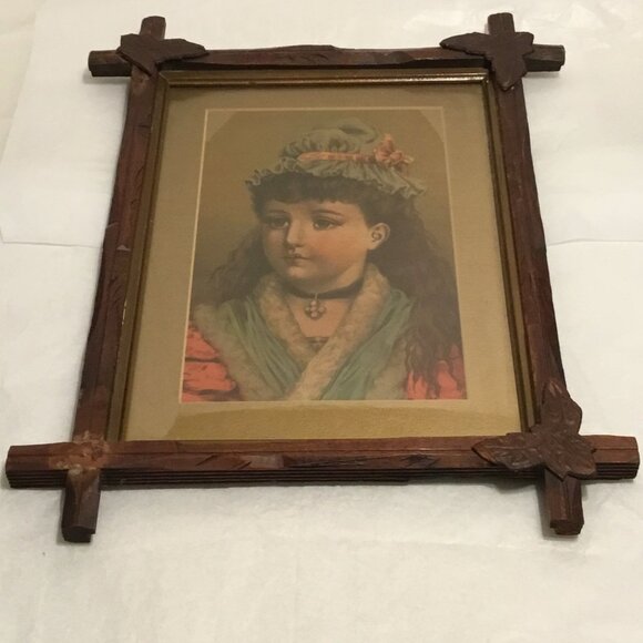 Gorgeous antique framed picture of little girl - tramp or prison art frame - Picture 3 of 9